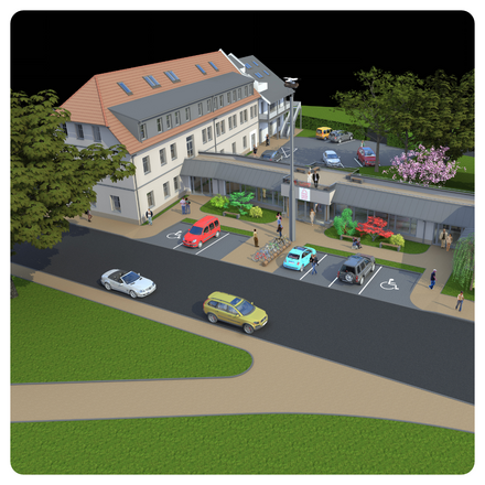 Vizualizace budovy po rekonstrukci.